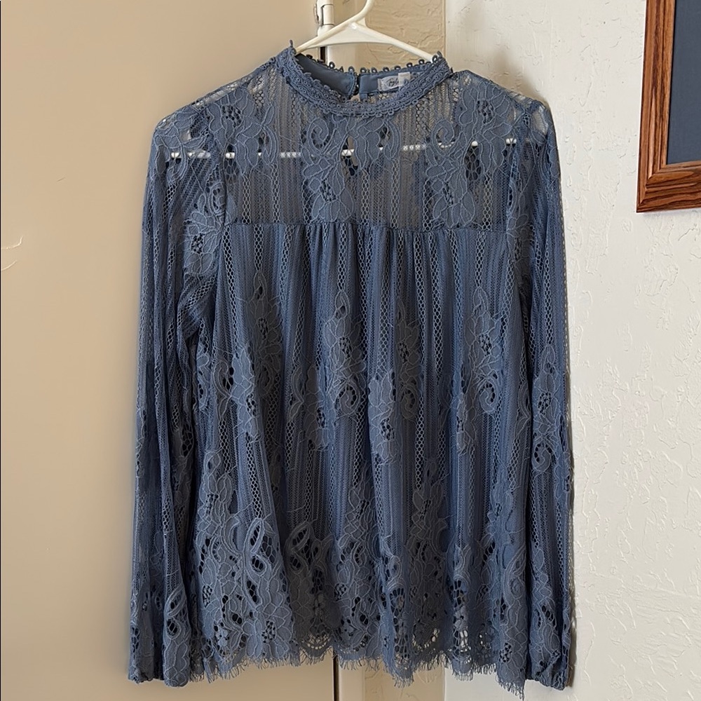 Elegant Blue Lace Women's Top, small but will also fit medium.